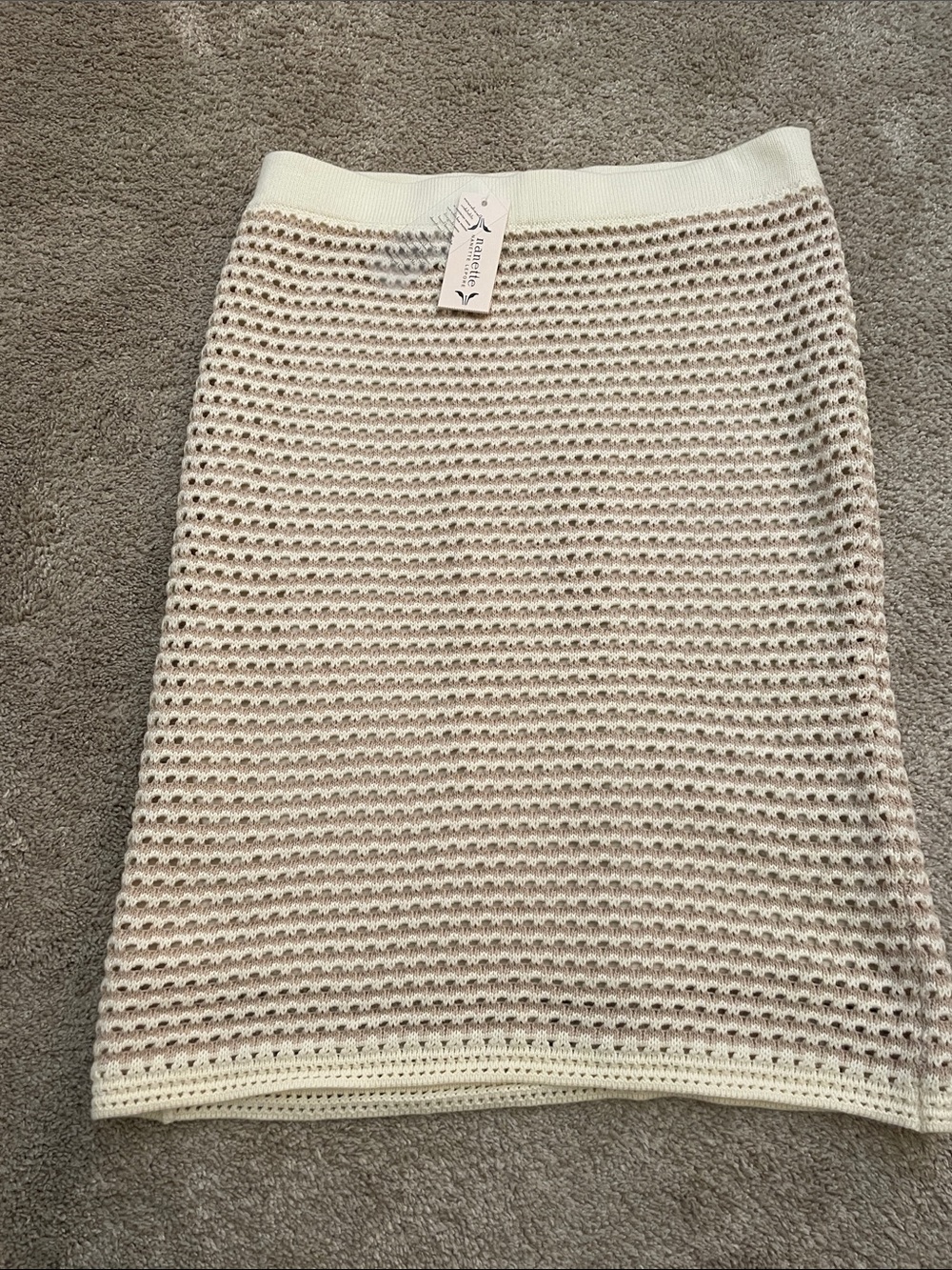 Nanette Lepore Beige Cream Crochet Pencil Skirt